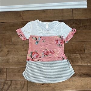 Floral Pink and White Women's Top